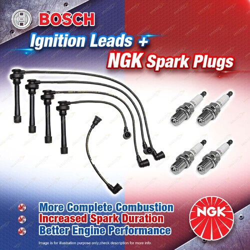 4 x NGK Spark Plugs + Bosch Ignition Leads for Mitsubishi Starwagon WA Triton MK