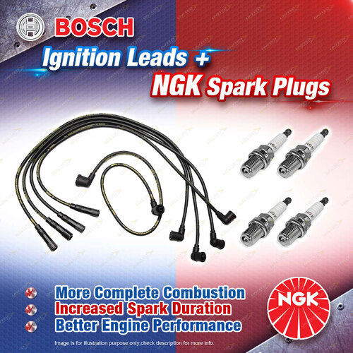 4 x NGK Spark Plugs + Bosch Ignition Leads Kit for Mitsubishi Express SJ 2.4L