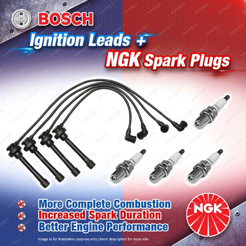 4 x NGK Spark Plugs + Bosch Ignition Leads for Mitsubishi Lancer CC Nimbus UF