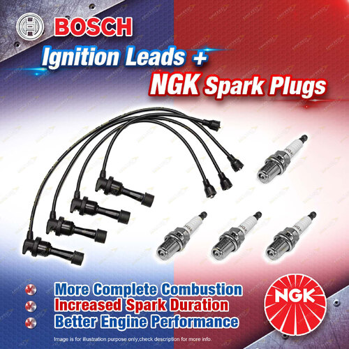 4 x NGK Spark Plugs + Bosch Ignition Leads Kit for Mitsubishi RVR N13W N23W 2.0L