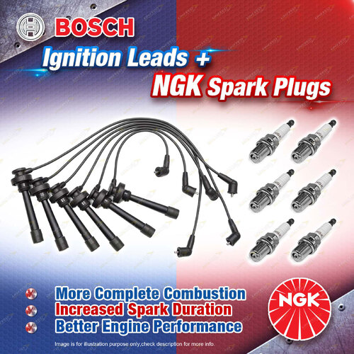 6 x NGK Spark Plugs + Bosch Ignition Leads Kit for Mitsubishi Pajero NK V23 3.0L