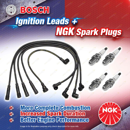 4 x NGK Spark Plugs + Bosch Ignition Leads for Nissan 1600 510 Stanza A10 1.6