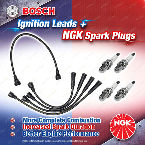 4 x NGK Spark Plugs + Bosch Ignition Leads for Nissan Vanette C120 KHC120 VHC120