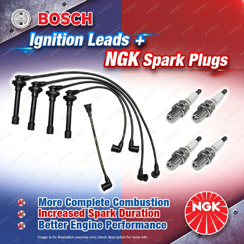 4 x NGK Spark Plugs + Bosch Ignition Leads for Nissan Pulsar N14 BEAN14 FEAN14