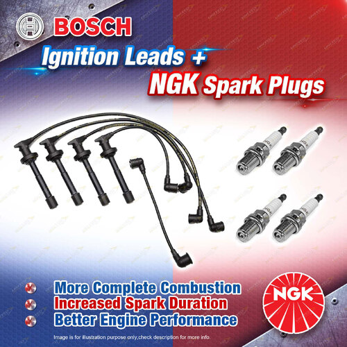 4 x NGK Spark Plugs + Bosch Ignition Leads for Nissan Pulsar N14 FJAN14 SJAN14