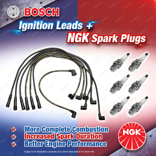 6 x NGK Spark Plugs + Bosch Ignition Leads Kit for Nissan 280C 280ZX Skyline R30