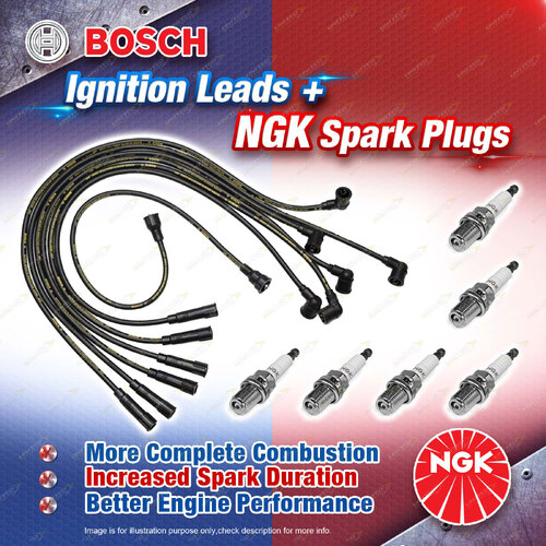 6 x NGK Spark Plugs + Bosch Ignition Leads Kit for Nissan Patrol MQ 160 KM LPG