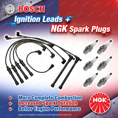 6 x NGK Spark Plugs + Bosch Leads Kit for Nissan Navara Pathfinder D21 LPG