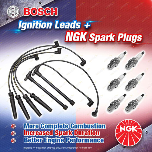 6 x NGK Spark Plugs + Bosch Ignition Leads Kit for Nissan Pathfinder R50 LPG