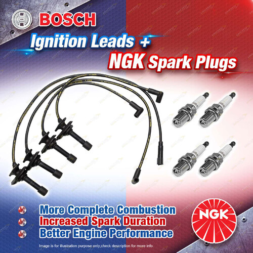 4 x NGK Spark Plugs + Bosch Leads Kit for Subaru Forester SF Impreza GC GF 2.0L