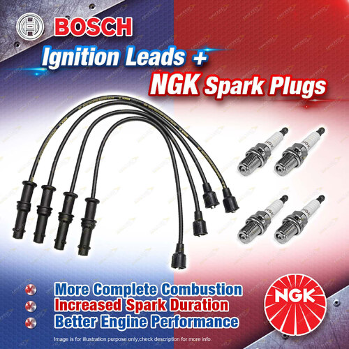 4 x NGK Spark Plugs + Bosch Ignition Leads Kit for Subaru Liberty BC BCB BF BFB