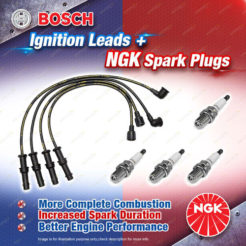 4 x NGK Spark Plugs + Bosch Leads Kit for Subaru Forester SF Impreza GC GF