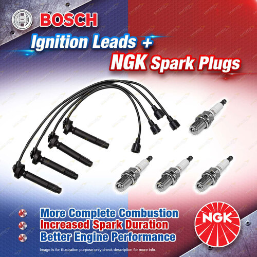 4 x NGK Spark Plugs + Bosch Ignition Leads Kit for Subaru Forester SF SF5 605mm