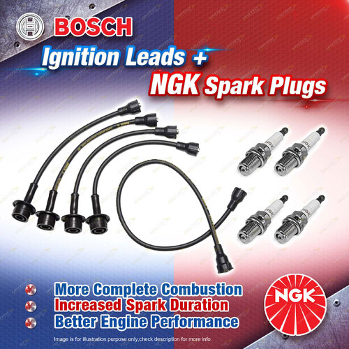 4x NGK Spark Plugs + Bosch Leads Kit for Toyota Corolla KE10 KE20 KE30 KE50 KE70