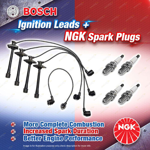 4 x NGK Spark Plugs + Bosch Ignition Leads Kit for Toyota Celica ST202 96-99