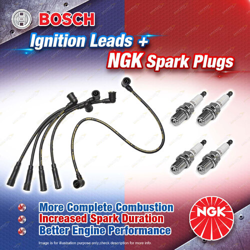 4 x NGK Spark Plugs + Bosch Ignition Leads Kit for Toyota Corolla AE80R AE80