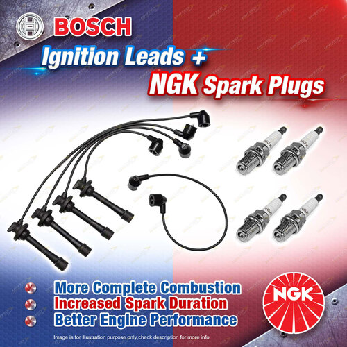 4 x NGK Spark Plugs + Bosch Ignition Leads Kit for Toyota Corolla AE111 AE111R