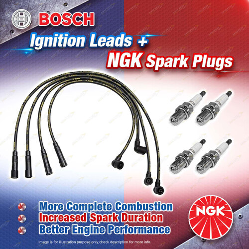 4 x NGK Spark Plugs + Bosch Leads Kit for Toyota Hiace RZH103 RZH113 RZH125 LPG