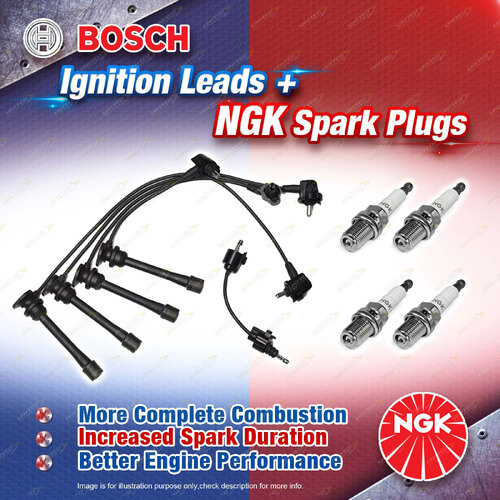 4 x NGK Spark Plugs + Bosch Leads Kit for Toyota Estima Tarago TCR10 TCR20 TCR21