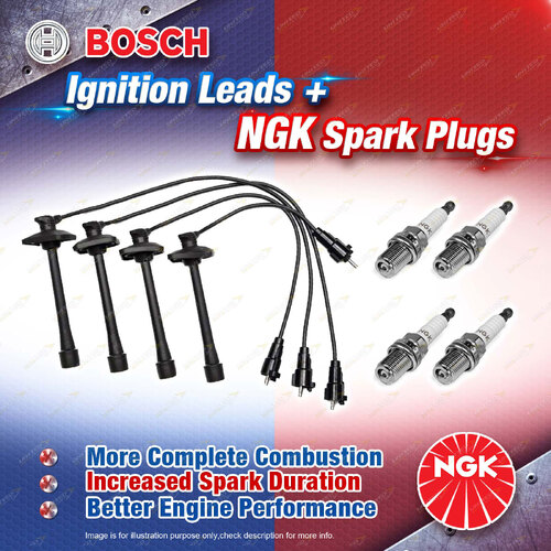 4 x NGK Spark Plugs + Bosch Ignition Leads Kit for Toyota Camry SXV20R SXV20 LPG