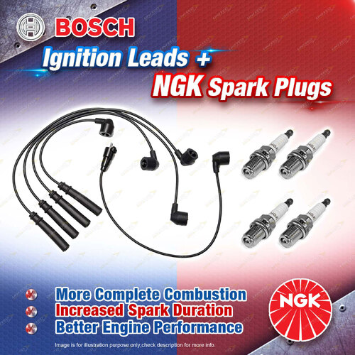 4 x NGK Spark Plugs + Bosch Ignition Leads for Toyota 4 Runner RN130R RN138 LPG