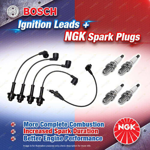 4 NGK Spark Plugs + Bosch Ignition Leads Kit for Toyota Townace KR42 KR43 98-02