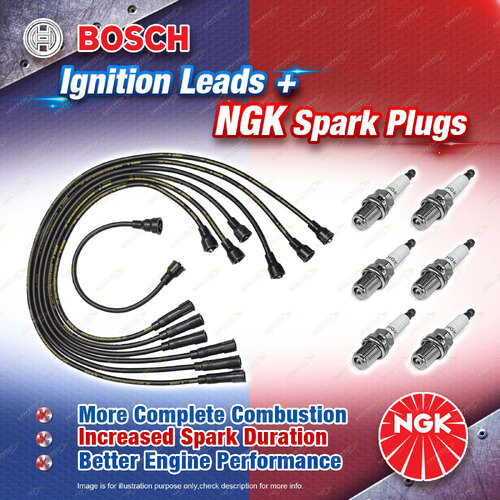 6 x NGK Spark Plugs + Bosch Ignition Leads Kit for Toyota Cressida MX62 MX73