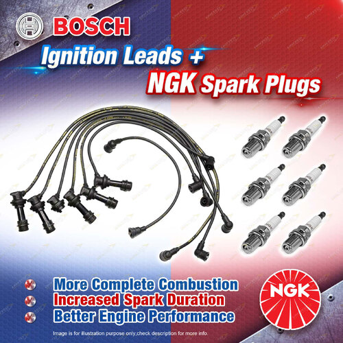 6 NGK Spark Plugs + Bosch Ignition Leads Kit for Toyota Cressida MX83 Supra MA70