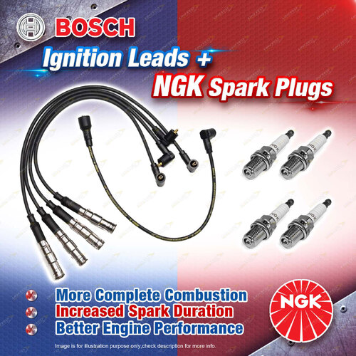 4 x NGK Spark Plugs + Bosch Ignition Leads Kit for Volkswagen Transporter T4 70