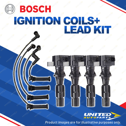 Bosch 4 Ignition Coils+Lead Kit for Mazda 6 GG GG3P GG3S GY GY3W 2.3L I4 05-08