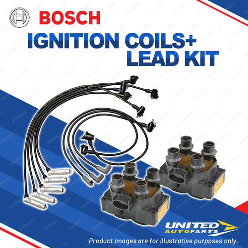 Bosch 2 Ignition Coils+Lead Kit for Ford TE50 TL50 TS50 AU1 AU2 AU3 4.9L V8