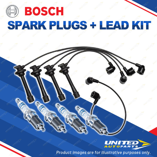 Bosch 4 Spark Plug+Lead Kit for Toyota Corolla AE101R AE111R Sprinter 1.6L I4