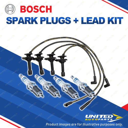 Bosch 4 Spark Plug+Lead Kit for Subaru Impreza GD GDA GG GGA 2.0L EJ205 F4 00-02