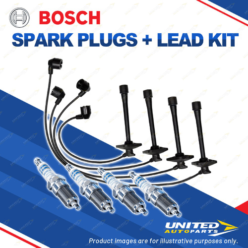 Bosch 4 Spark Plugs+Lead Kit for Toyota Celica ST204R 2.2L 5SFE I4 100KW 94-99