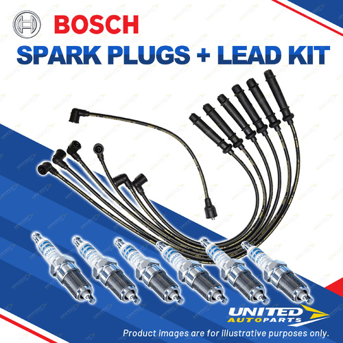 Bosch 6 Spark Plugs+Lead Kit for Nissan Skyline R31 HR31 2.0L I6 24V