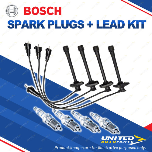 Bosch 4 Spark Plug+Lead Kit for Toyota Rav 4 SXA10C 2.0L 3SFE I4 16V 100KW 97-00