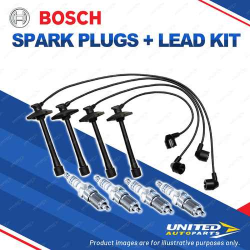 Bosch 4 Spark Plug+Lead Kit for Toyota Celica ST184R 2.2L 5SFE I4 16V 99KW 91-94