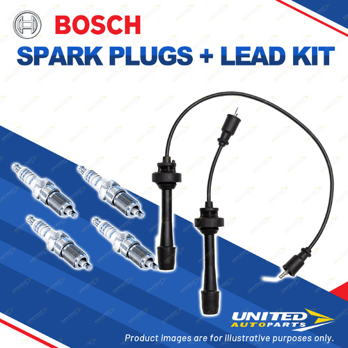 Bosch 4 Spark Plugs+Lead Kit for Ford Laser KN KQ SGNM 1.8L FP I4 16V 92KW 99-02