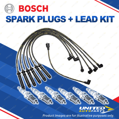 Bosch 6 Spark Plugs+Lead Kit for Nissan Skyline R31 HR31 2.0L I6 96KW 85-89