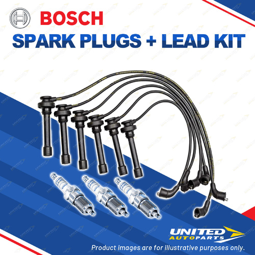 Bosch 3 Spark Plugs+Lead Kit for Mitsubishi Diamante Magna TH TJ TW Verada V6