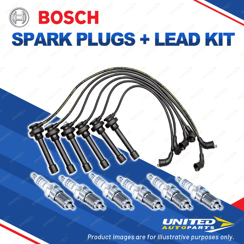 Bosch 6 Spark Plugs + Lead Kit for Mitsubishi Legnum EA5W EC5W 2.5L V6