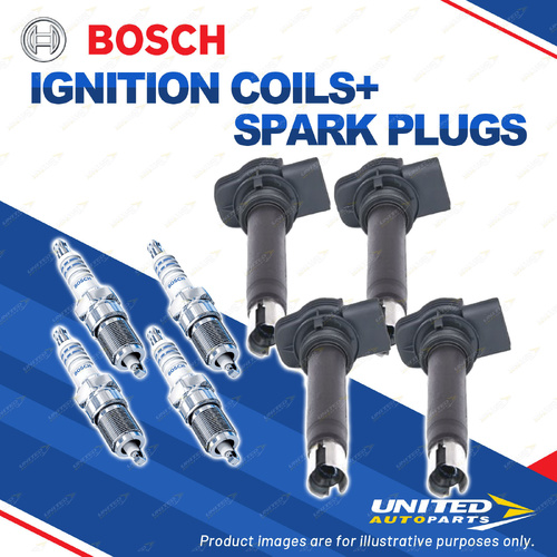 Bosch 4 Spark Plugs+4 Ignition Coils for Audi A3 8P 2.0L I4 110KW 2004-2005