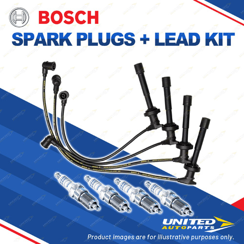 Bosch 4 Spark Plugs+Lead Kit for Nissan Avenir Bluebird Prairie Primera Pulsar