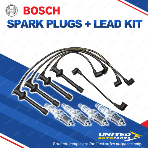 Bosch 4 Spark Plug+Lead Kit for Nissan Avenir Bluebird NXR Presea Primera Pulsar