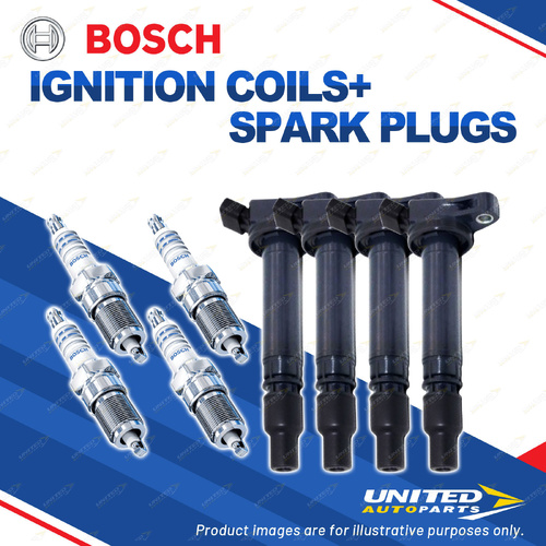 Bosch 4 Spark Plugs+4 Ignition Coils for Toyota Landcruiser RZJ120R 2.7L I4