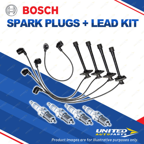 Bosch 4 Spark Plugs+Lead Kit for Toyota Carina ST180R ST181R Rav 4 SXA10R SXA11R