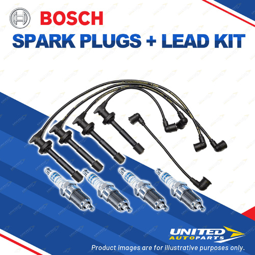 Bosch 4 Spark Plugs+Lead Kit for Nissan Presea R10 Pulsar N14 FGAN14 SJAN14 I4