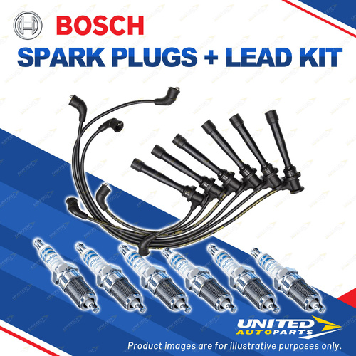 Bosch 6 Spark Plugs+Lead Kit for Hyundai Sonata EF-B Tiburon GK Trajet FO V6