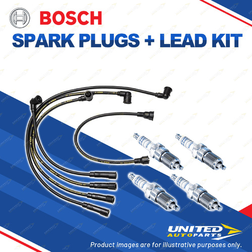 Bosch 4 Spark Plugs+Lead Kit for Ford Courier PE PG PH SCD7 SDE7 SEE7 SAD7 SBD7