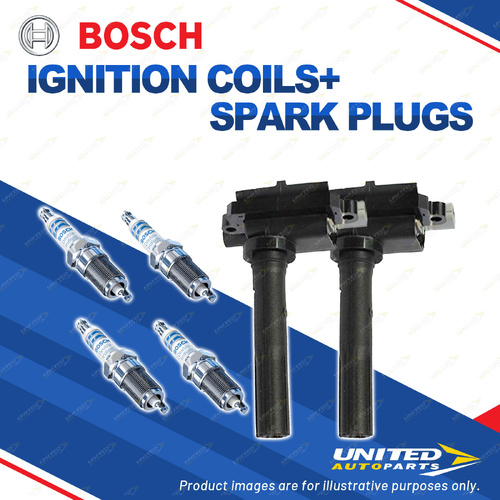 Bosch 4 Spark Plugs+2 Ignition Coils for Suzuki Swift FZ ZC32S 1.6L I4 12-17